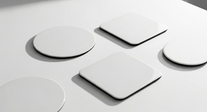 White coasters square round shapes minimalist design beverage table protection surface drinkware home decor