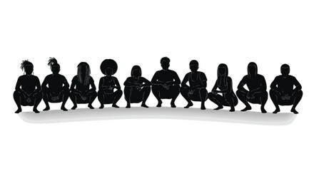 Naklejka premium Diverse Group of People Squatting Silhouettes Unity, Togetherness, and Human Connection