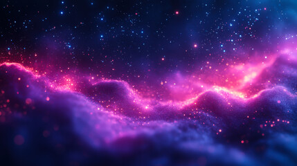 Fototapeta premium Blue and purple neon lights, misty metallic background, scifi