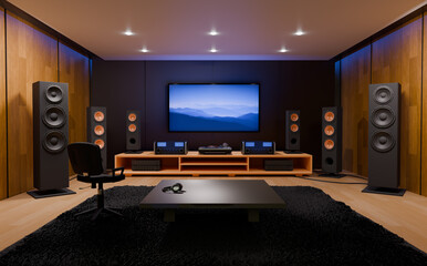 Ambientazione tv lounge, rendering 3d