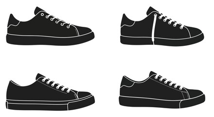 Simple black and white illustrations depicting casual sneaker footwear designs