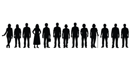 Diverse Group of Silhouetted People Representing Community, Individuality, and Unity in Black & White