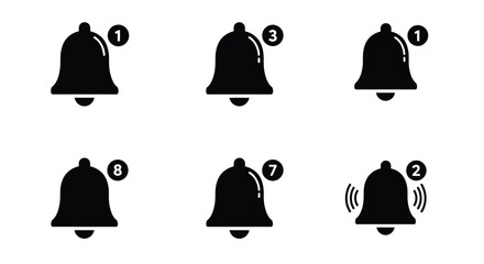 Simple black and white illustrations of various bell designs and numbered states