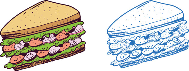 Illustration of a Delicious Sandwich, Vector, Cartoon, white background