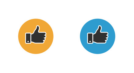 Two circular buttons displaying black thumbs up icons orange and blue