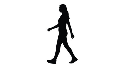 Stylized silhouette of a graceful young woman in motion, captured mid-stride, embodying elegance and active human movement on a clean background