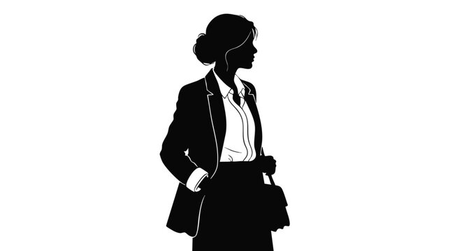 Black and white silhouette of a confident businesswoman in a suit. Minimalist vector illustration of a professional female leader - Powered by Adobe