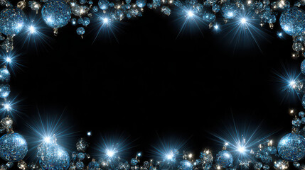 Blue and Silver Christmas Frame with Glowing Lights