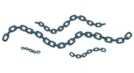 Broken Black Metal Chains on White Background