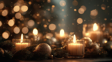 Elegant Christmas Lights and Candle Bokeh Background