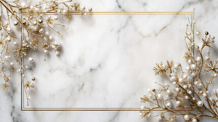 Elegant Marble Background with Gold Winter Leaves