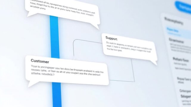 Customer support conversation interface features chat bubbles for messages, emphasizing user interaction and communication in modern digital experience with seamless chat integration