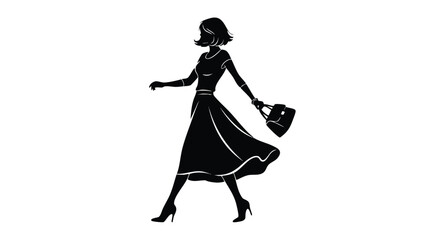 Elegant silhouette of a woman gracefully walking, showcasing modern fashion and sophisticated style with a stylish handbag, perfect for a variety of contemporary design projects and visual branding