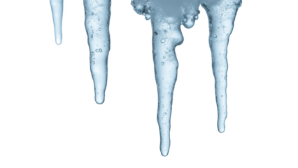 Icicles hanging from surface, glistening with water droplets, create chilly and refreshing atmosphere