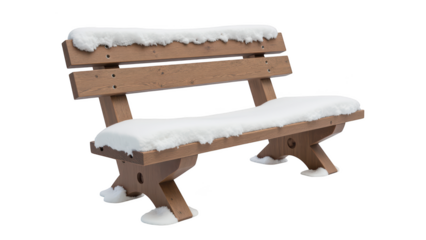 Wooden bench covered snow, showcasing cozy winter scene. bench features simple design with smooth finish and snow accumulation seat and backrest