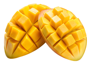  yellow mangos isolated on white background. Cut out PNG file