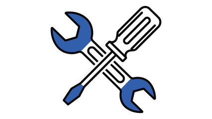 Wrench and screwdriver isolated on white background representing repair service, maintenance work, or construction tool in a crossed arrangement for technical assistance