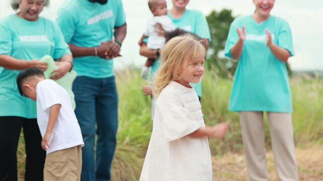 Teamwork meeting, volunteer charity people. charity community service event, ngo business and outreach, Group Diverse people meeting at park for donation
