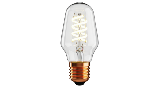 Isolated decorative vintage-style Edison light bulb featuring an exposed filament design