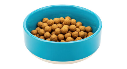 Isolated pet food in a blue bowl for domestic animals, full of dry nutrient rich diet