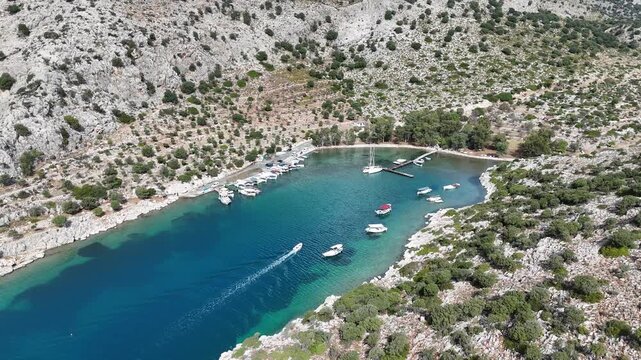 Aerial View of Serce Harbor and Sailboats in Marmaris, Turkey