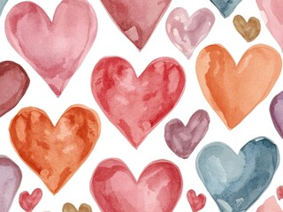 Fototapeta premium Beautiful Watercolor Heart Pattern Seamless Background for Romantic Designs and Celebrations