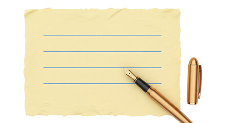 Isolated note paper with lines and fountain pen, creative writing process concept