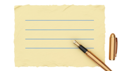 Isolated note paper with lines and fountain pen, creative writing process concept