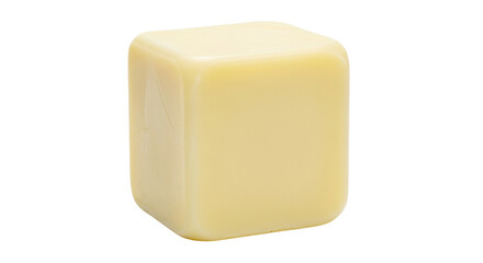 Isolated block of processed cheese, cube of cheese food product, pale yellow color