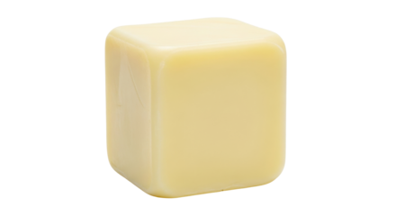 Isolated block of processed cheese, cube of cheese food product, pale yellow color