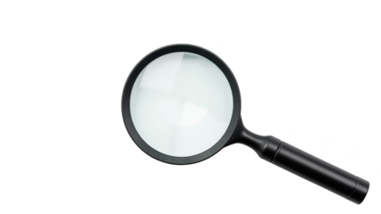 Magnifying glass with black handle, used for examining small details closely. This tool symbolizes investigation and curiosity