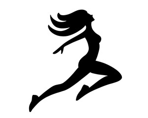 Fototapeta premium silhouette of young woman running fast, jumping man symbol isolated on white background 
