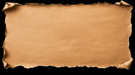 Vintage Brown Parchment Paper with Torn Edges for Background, Text, and Creative Design Purposes, Isolated on Black Background