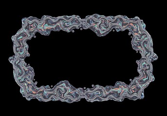 Abstract liquid frame with metallic texture on black background