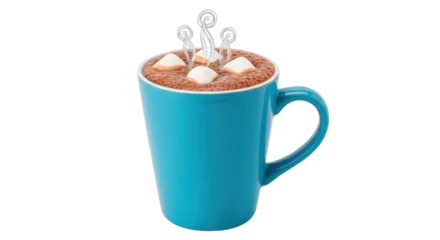 Fototapete Rund Schokolade Isolated hot chocolate in blue mug with marshmallows and steam for winter holidays  © Emma