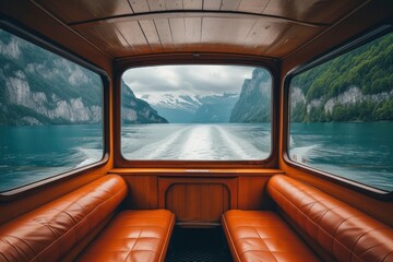 Fototapeta premium Stunning swiss landscape by lake vehicle window nature.