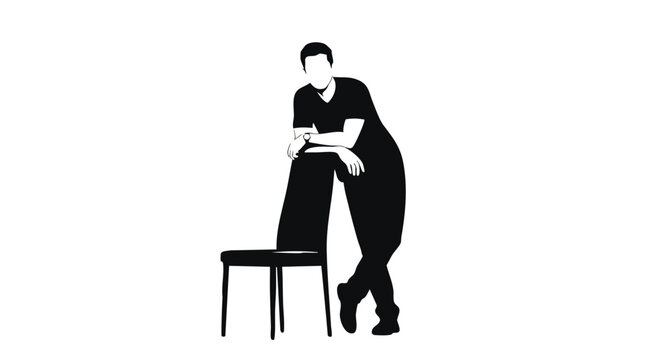 Silhouette of a Man Leaning on a Chair A Study in Minimalist Design and Relaxed Posture