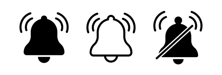 Bell icon. Notification bell icon set. Social media element. Alarm symbol. Vector illustration