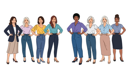 Obraz premium Empowered women from various backgrounds standing confidently, symbolizing unity, strength, and diversity in the modern workplace or community