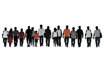 Silhouette Group of People Walking Together Diversity, Community, and Collective Movement Concept
