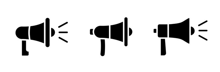 Megaphone icons set. Electric megaphone with sound or marketing advertising. Announcement sign isolated set on white background. Vector