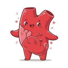 Cute Cartoon Human Heart Character Standing and Smiling