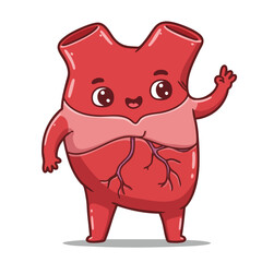 Cute Human Heart Cartoon Character Pointing Upwards