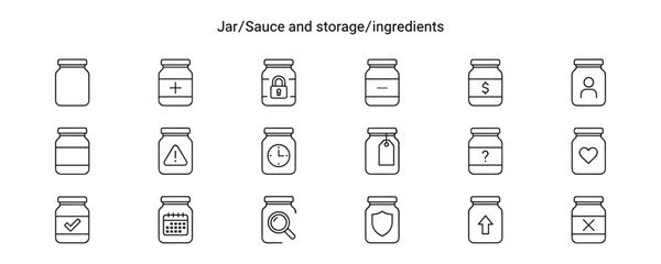 Set of assorted jar icons with different symbols for functions and storage