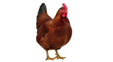 Isolated healthy brown hen looking ahead standing proud, farm animal bird, poultry