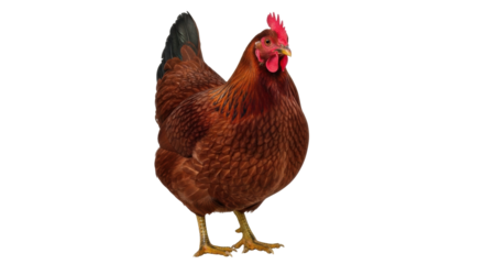 Isolated healthy brown hen looking ahead standing proud, farm animal bird, poultry