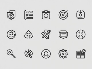 Collection of Abstract Icons Representing Various Concepts and Tools for Digital Platforms and Applications