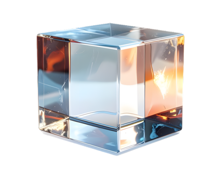 A glass cube with a light inside