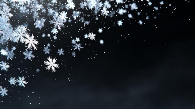 Snowflake Serenity: Delicate snowflakes cascade gracefully against a dark, evocative backdrop, creating a serene and captivating scene that embodies the magic of winter. 