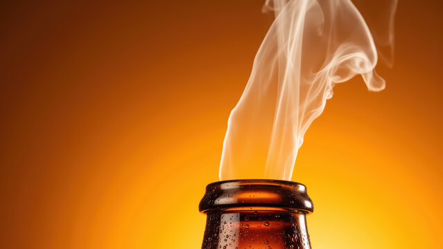 Bottle emits steam against warm orange background, creating cozy and inviting atmosphere - Powered by Adobe